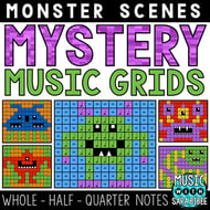 Monster Mystery Music Grids - Whole, Half, and Quarter Notes Digital Resources Thumbnail